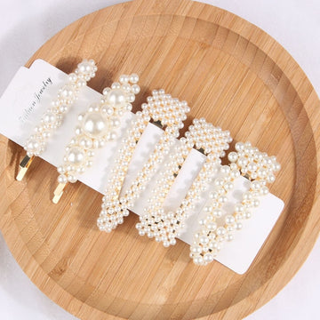 5Pcs/Set Fashion Pearl Hair Clip Snap Button Hair Pins for Women Sweet Pearl Hairpin Hair Clips Jewelry Lady Barrette Stick daiiibabyyy